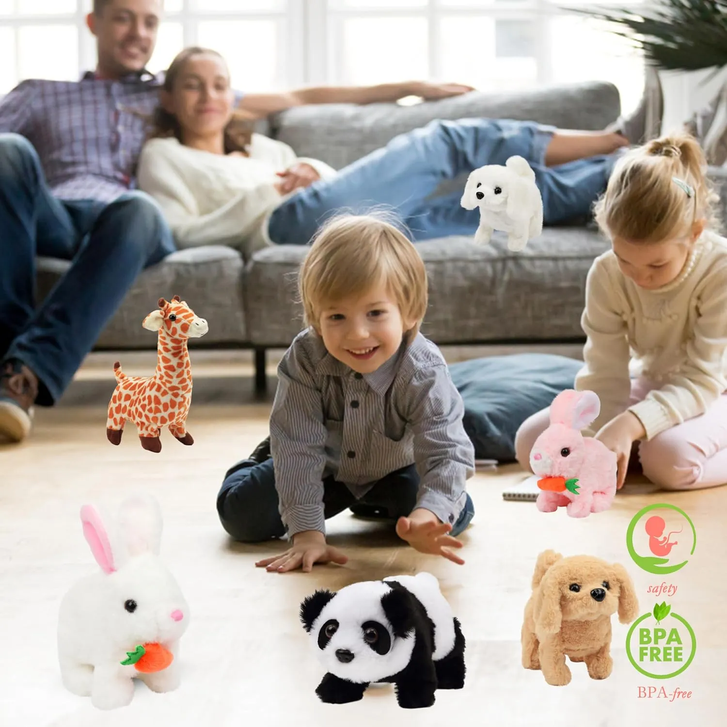 Hopearl Hopping Rabbit with Carrot Interactive Electronic Pet Plush Bunny Toy with Sounds and Movements Animated Walking Wiggle Ears Twitch Nose Gift for Toddlers Birthday, Pink, 7''