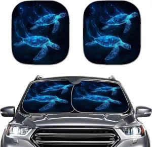 Horeset Blue Neon Sea Turtle Car Front Windshield Sun Shade Universal Fit Windshield Shade Washable Foldable UV Rays Blocker Summer Interior Accessiore for Vehicle Sedans Van Truck