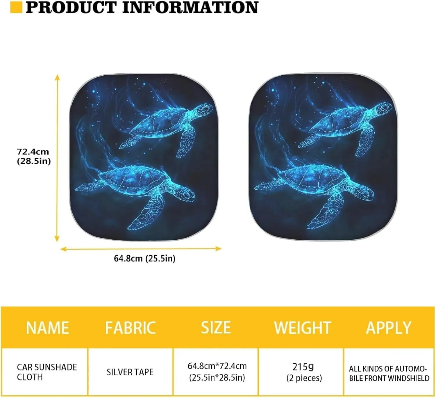 Horeset Blue Neon Sea Turtle Car Front Windshield Sun Shade Universal Fit Windshield Shade Washable Foldable UV Rays Blocker Summer Interior Accessiore for Vehicle Sedans Van Truck