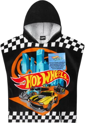 Hot Wheels Towels for Kids Hooded Bath Towel Poncho Absorbent Pool Beach Shower Cotton Swim Towel Travel Essentials (Black Hot Wheels, 4-9 Years)