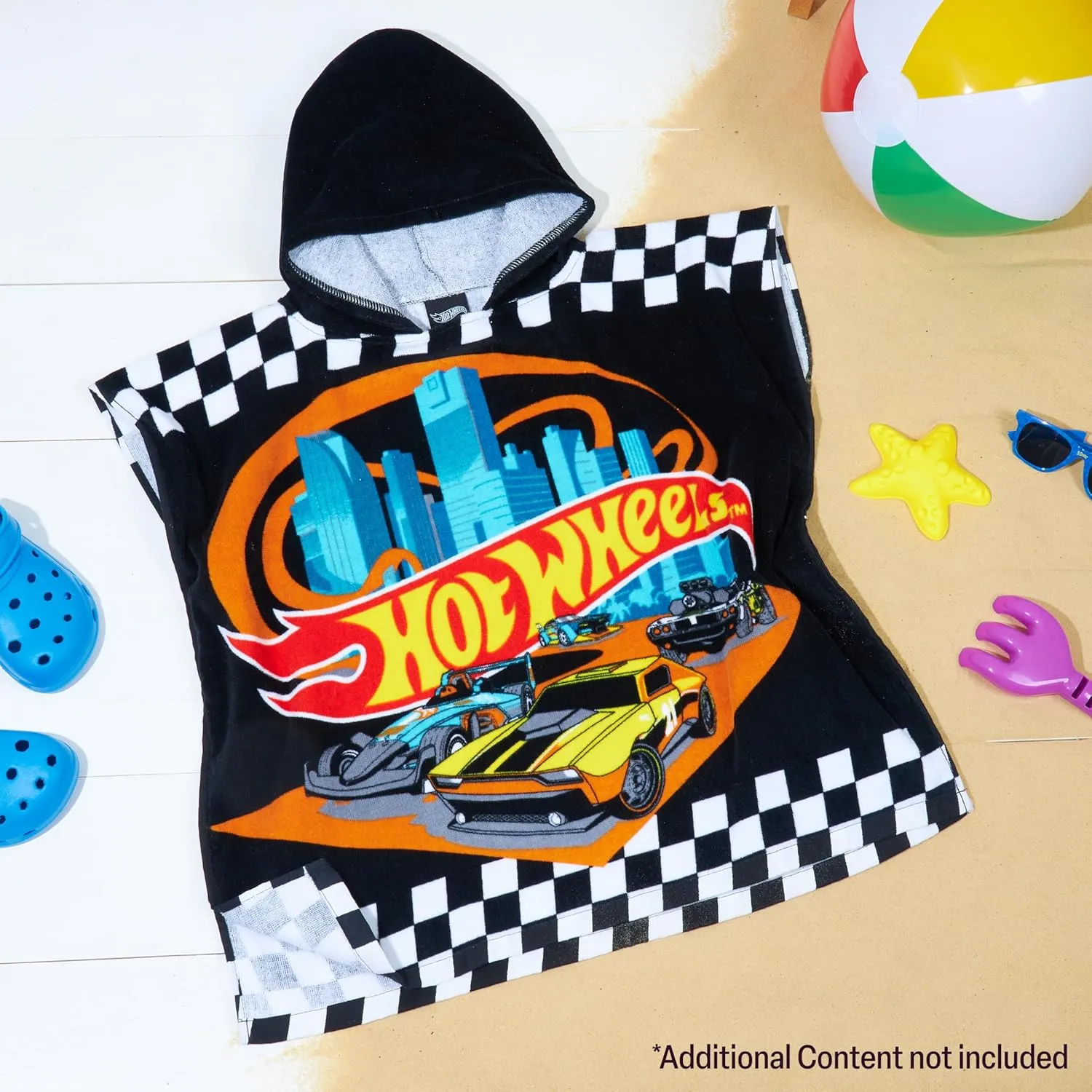 Hot Wheels Towels for Kids Hooded Bath Towel Poncho Absorbent Pool Beach Shower Cotton Swim Towel Travel Essentials (Black Hot Wheels, 4-9 Years)