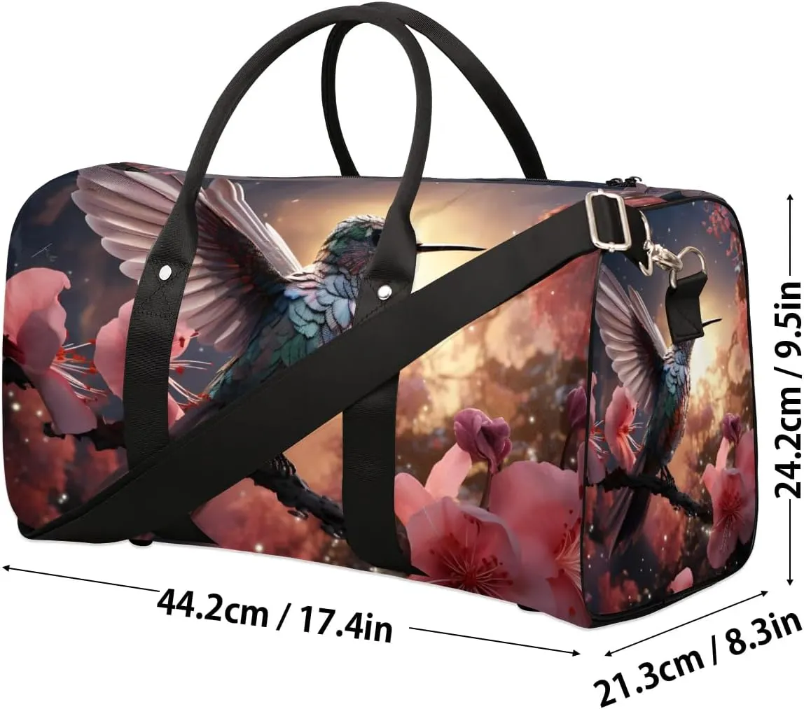 Hummingbird Flower Travel Duffel Bag for Women Men Waterproof Foldable Overnight Weekender Bag Large Capacity Sports Gym Bag