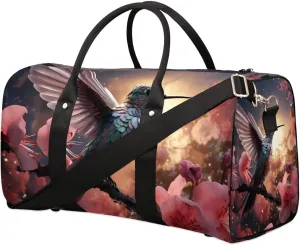 Hummingbird Flower Travel Duffel Bag for Women Men Waterproof Foldable Overnight Weekender Bag Large Capacity Sports Gym Bag