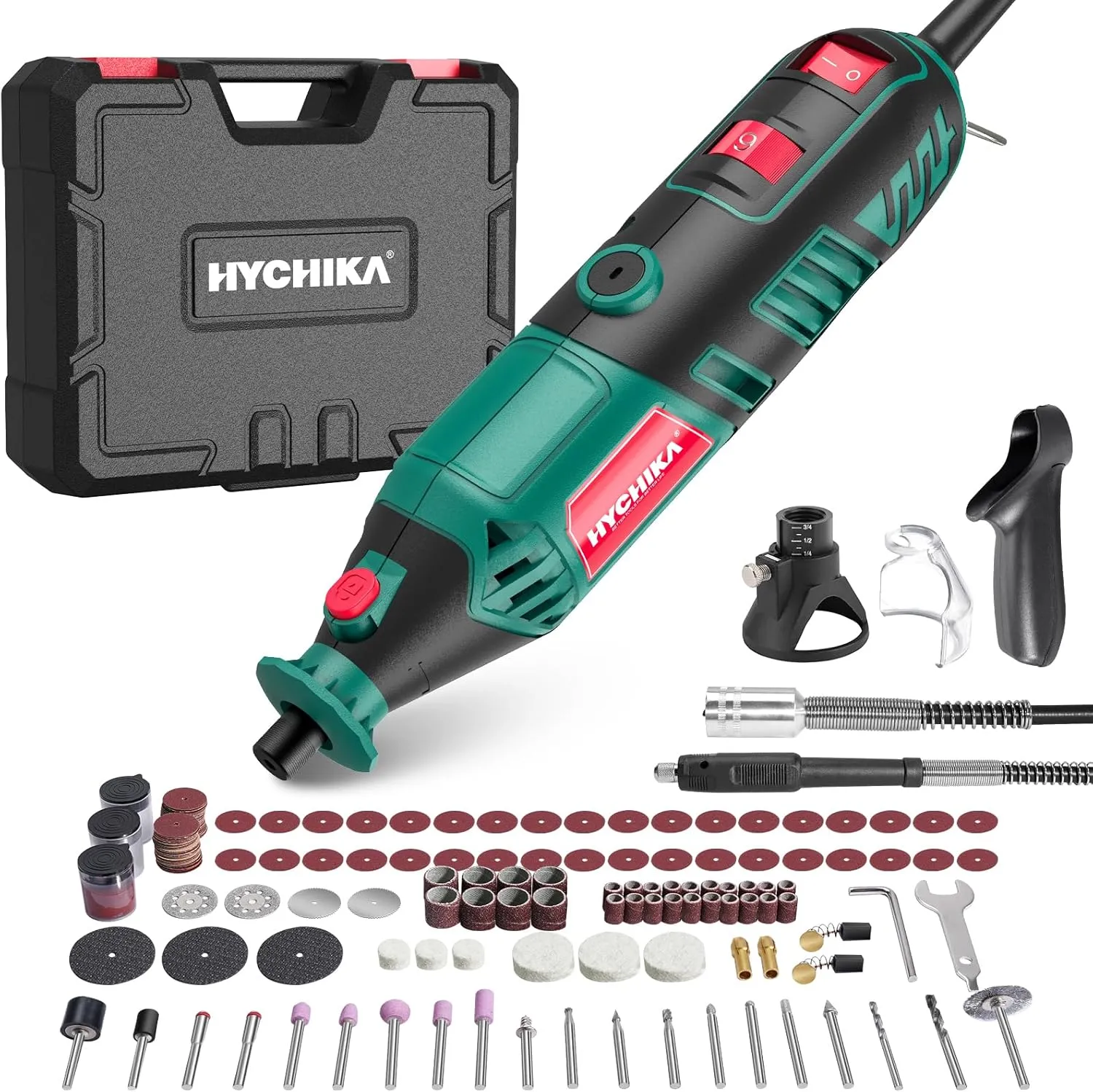 HYCHIKA 180W Rotary Tool, Variable Speed Rotary Tool Kit with Flex Shaft, 173pcs Accessories Kit & 8000-35000RPM Multi-Tool, Perfect for Cutting, Detail Sanding, Engraving, Wood Carving, and Polishing