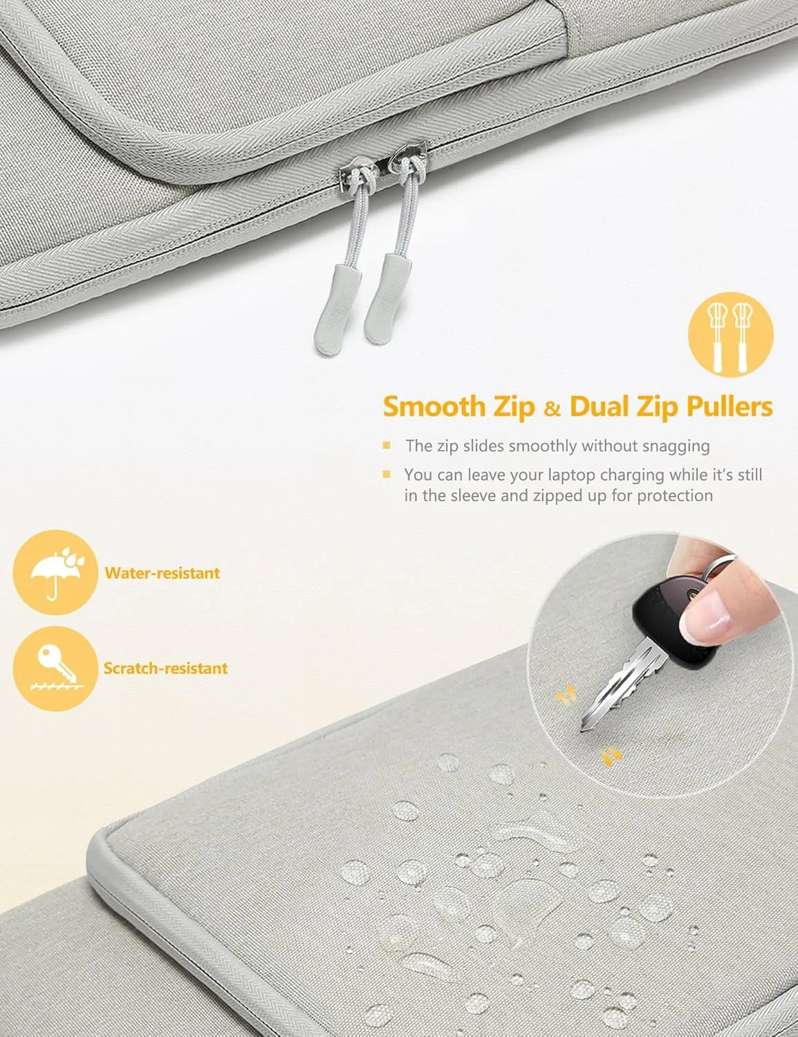 HYZUO 15-16 Inch Laptop Bag Sleeve for MacBook Pro 16 M4 M3 M2 M1 2024-2019, 15" Surface Book, Notebook Case for 15" 15.6" Dell HP Lenovo ThinkBook Asus Acer Samsung Huawei, Light Gray