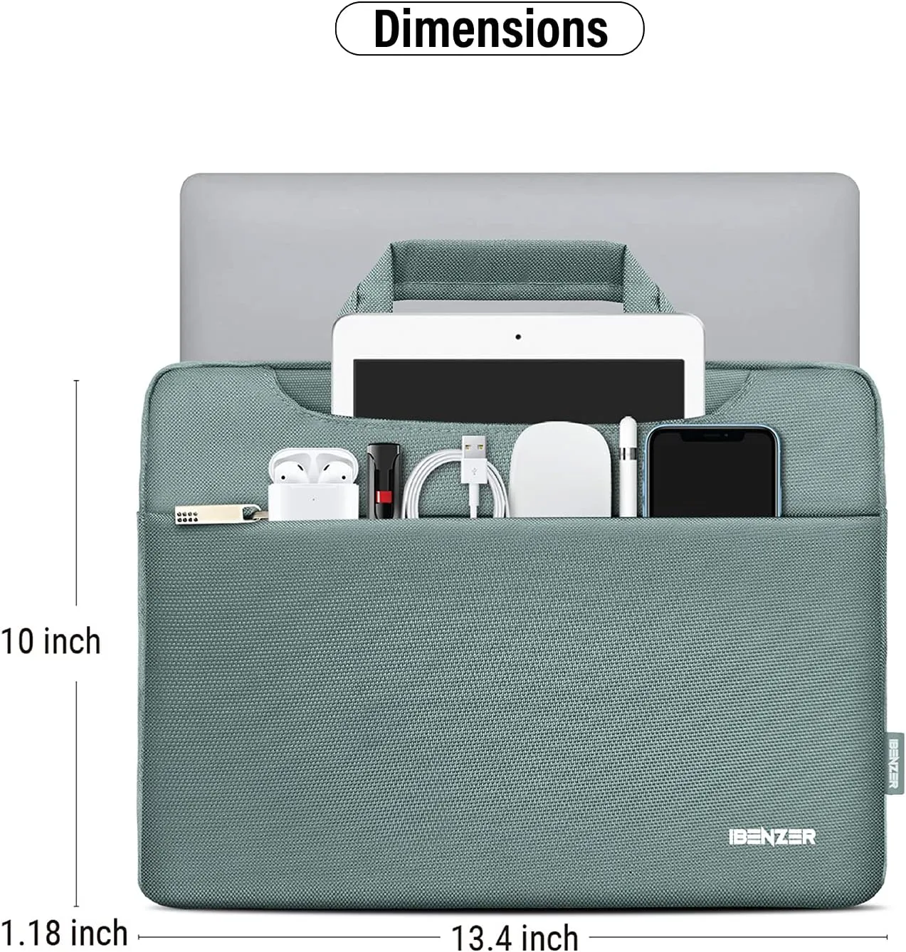 IBENZER Laptop Sleeve Bag for MacBook Air/Pro 13 13.3 14 inch, Carrying Case for 13 in Surface/HP/Dell/Lenovo Chromebook, Laptop Cover for M1 M2 Mac Air/Pro 13"-14”, Midnight Green BG13-MTGN