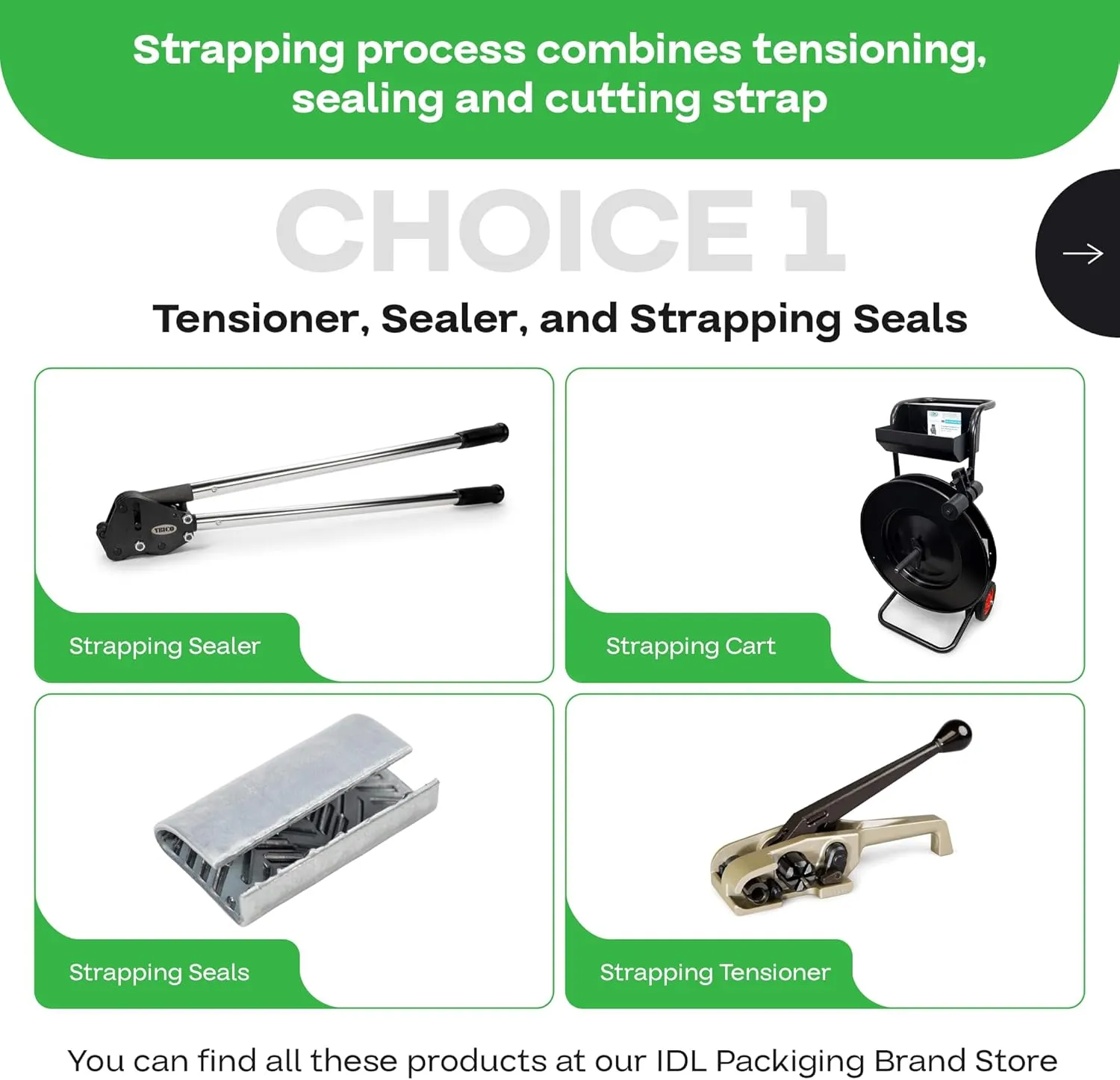 IDL Packaging 5/8" x .035" x 200' Mini Polyester (PET) Strapping Coil, 1400 lbs Breaking Strength, Green - UV, Water and Rust Resistance - Flexible and Strong Packaging Banding - Reduced Handling Cost