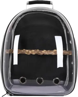 ikasus Bird Carrier Backpack Transparent Pet Birds Carrier Shoulders Bag Parrot Cage Backpack with Wooden Perch Breathable Backpack for Parrots Magpies Outing Travel Black