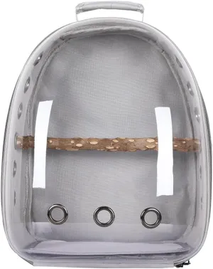 ikasus Bird Carrier Backpack Transparent Pet Birds Carrier Shoulders Bag Parrot Cage Backpack with Wooden Perch Breathable Backpack for Parrots Magpies Outing Travel Gray