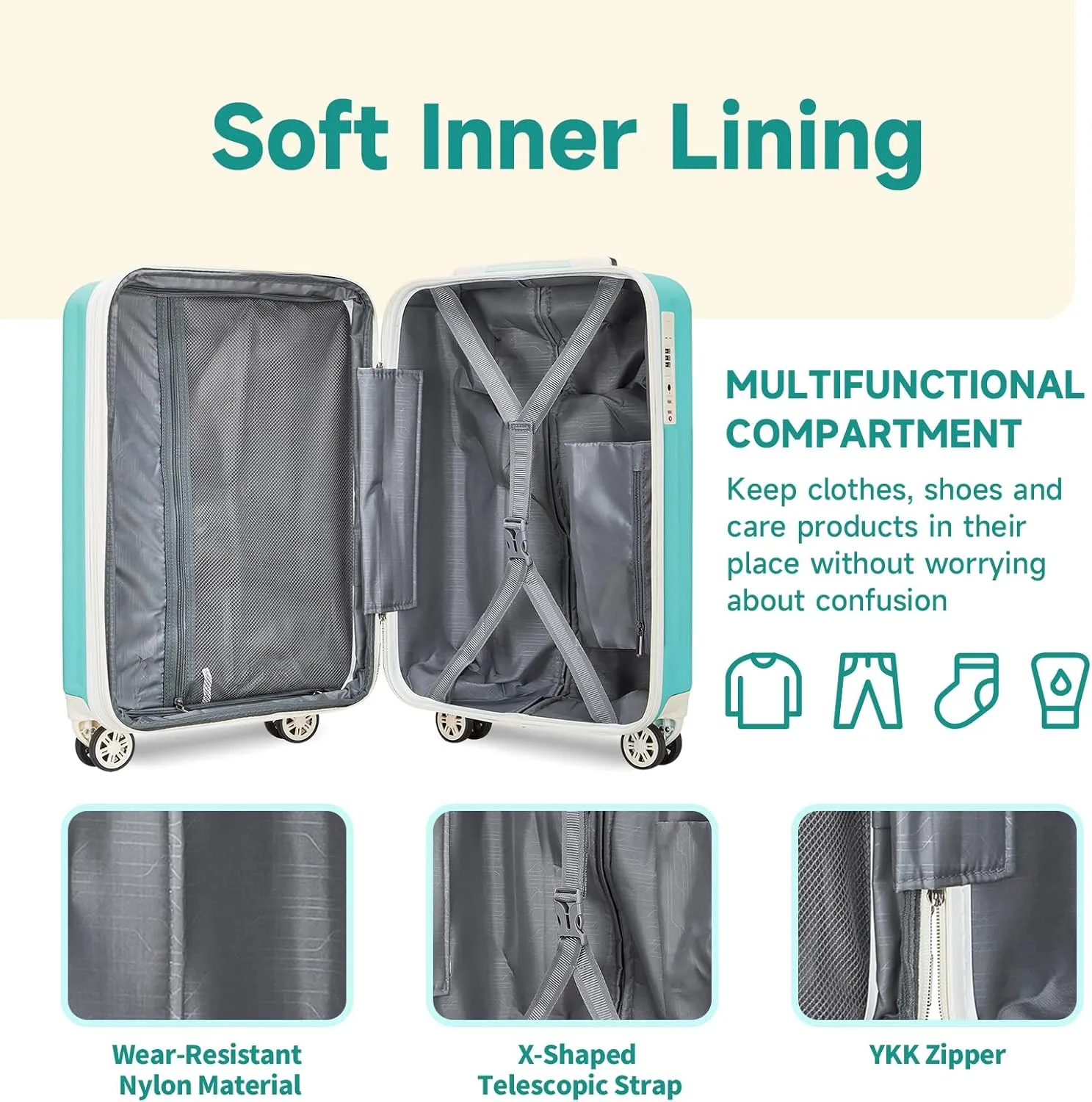 imiomo 3 Piece Carry on Luggage 18 Inch Suitcases with Wheels, Expandable with USB Port and Cup Holder, Hardside Travel Checked Set with TSA Lock Green