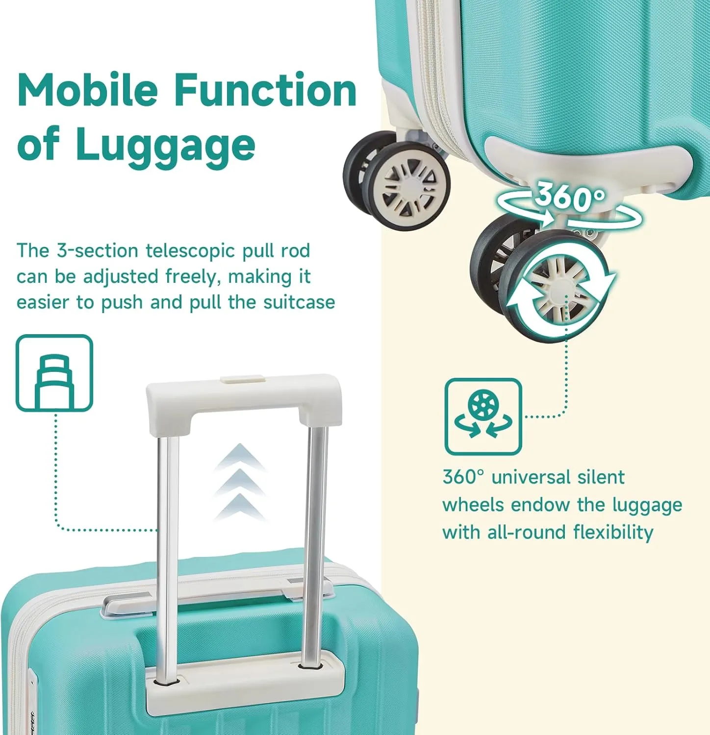 imiomo 3 Piece Carry on Luggage 18 Inch Suitcases with Wheels, Expandable with USB Port and Cup Holder, Hardside Travel Checked Set with TSA Lock Green