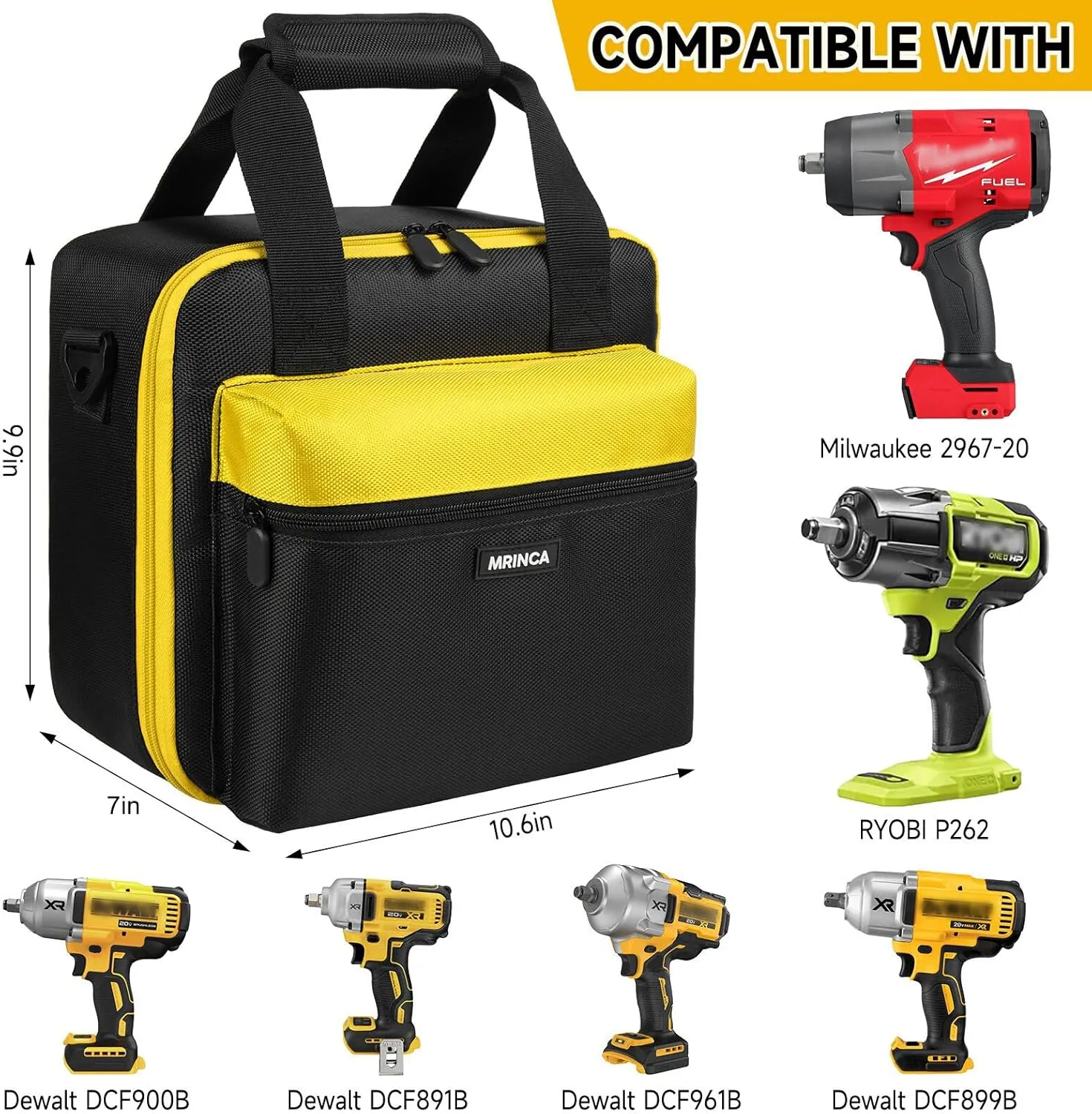 Impact Driver Case Compatible with Dewalt DCF900B/DCF891B/DCF961B/DCF899B/Milwaukee 2967-20/RYOBI P262 Impact Wrench Kit,Tool Bag Compatible with Dewalt Impact Battery and Charger,Bag Only