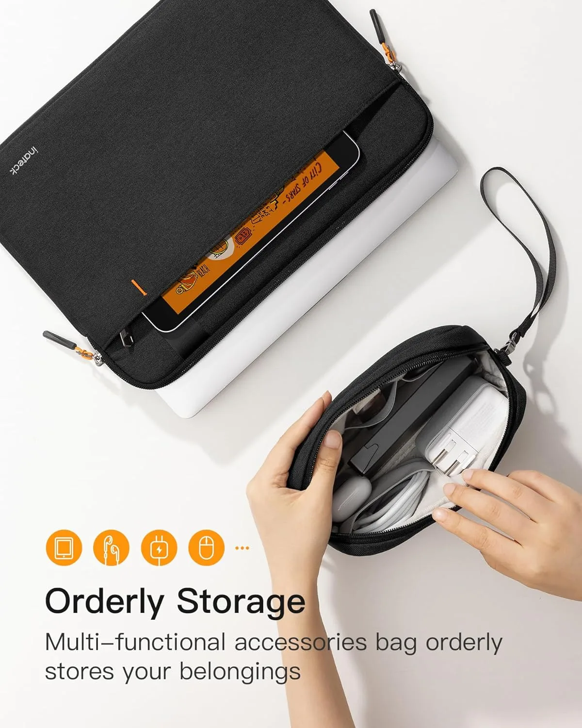 Inateck Shockproof Water-Resistant Laptop Bag with Accessory Bag, Compatible with 13-inch MacBook Air/Pro M4 M3 M2 M1 2016-2025, 13-inch iPad Pro/Air M4 M2 2024, Black