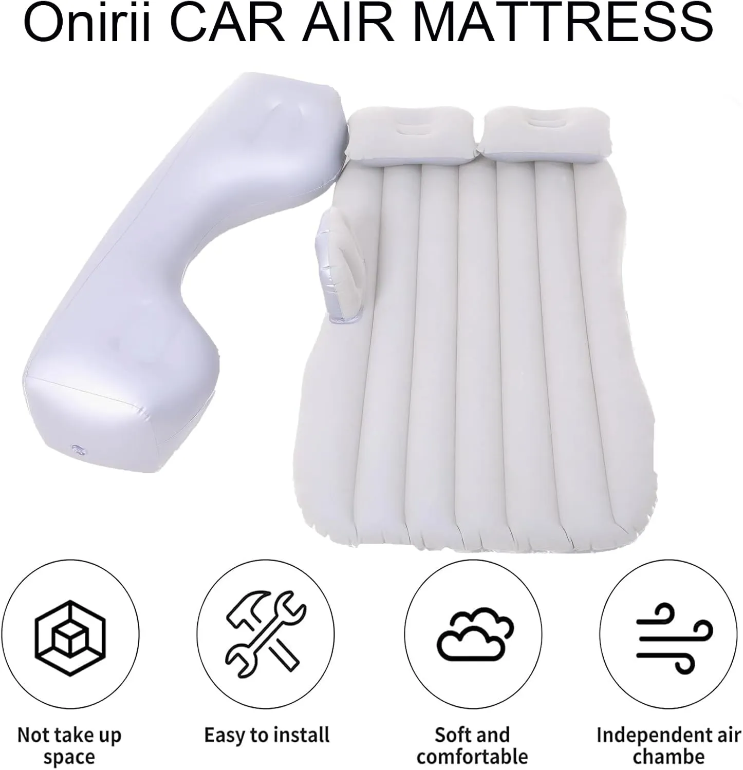 Inflatable Car Air Mattress Back Seat Bed with Air Pump,Portable Thickened Car Travel Camping Sleeping Air Mattress Blow Up Bed for Car Universal SUV