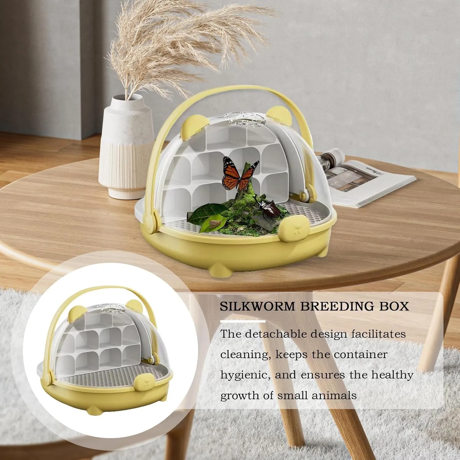 Insectt Habitats Cage - Portable Transparent Box for Silkworms, Reptiles, and | Outdoor Terrarium Transport Container with Handle, Animal Observation House for Kids and Pet Owners