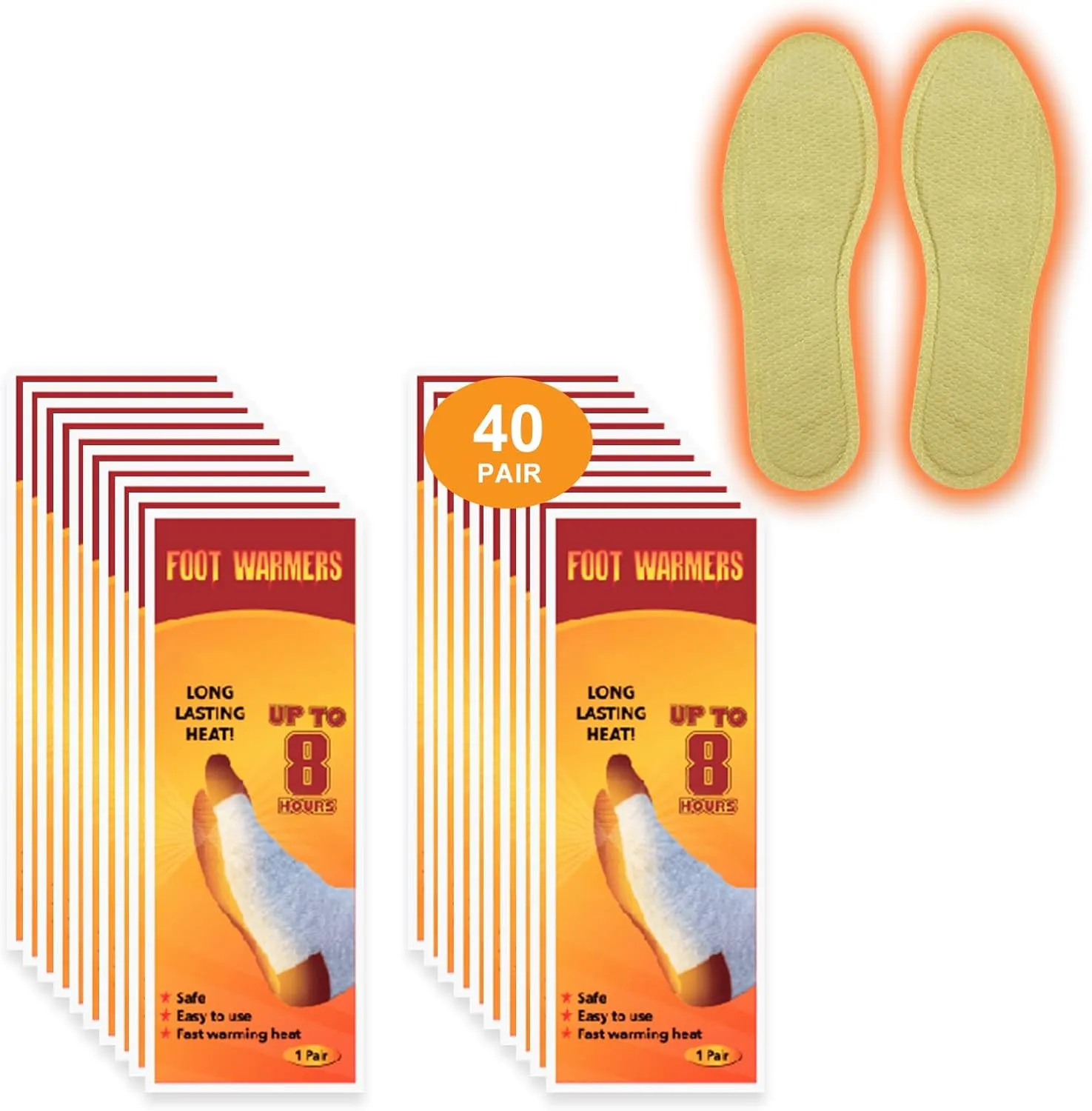 Insole Foot Warmers Disposable, Foot Warmers for Feet, Heated Insoles Warmers, Air Activated Warmers, Up to 10 Hours of Heat, Foot Warmer for Skiing, Fishing, Hiking, Camping, Hunting, 10/16/40 Pairs