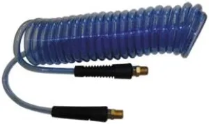 Interstate Pneumatics HR24-025 1/4 Inch 25 ft Long w/1/4 Inch NPT Swivel Fittings, Recoil Translucent Blue Polyurethane Hose