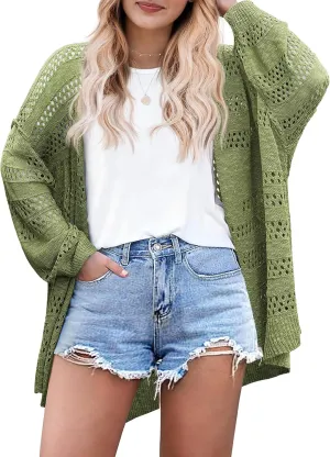 IN'VOLAND Plus Size Lightweight Summer Cardigan for Women Spring Netted Crochet Knit Cardigans Sweaters 20W Army Green