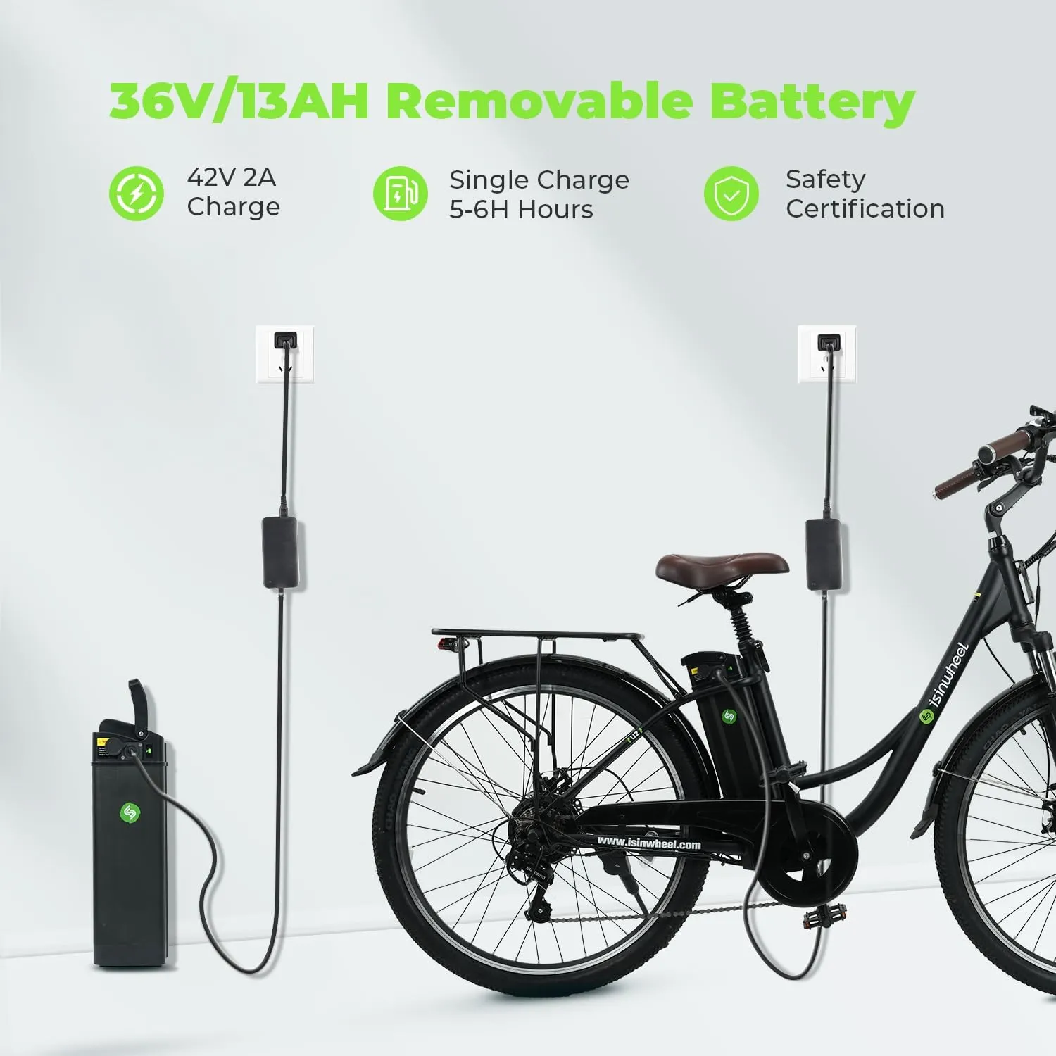 isinwheel M10 Electric Bike Adult 500W, 26" Commuting Electric Mountain Bike 20MPH Max Range 55  Miles, Removable Battery, Professional 35-Speed, Front Fork Suspension Lightweight Electric Bicycle