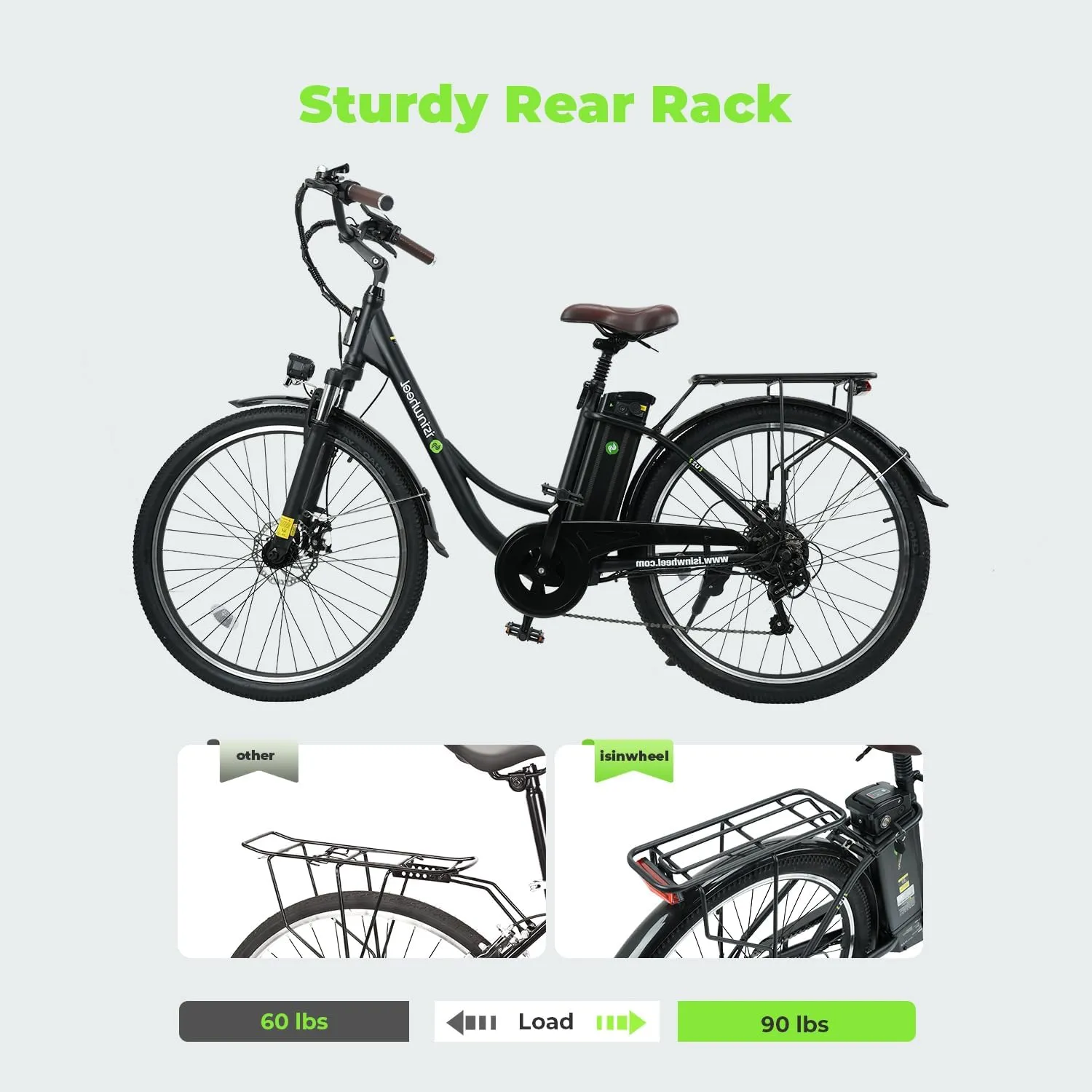 isinwheel M10 Electric Bike Adult 500W, 26" Commuting Electric Mountain Bike 20MPH Max Range 55  Miles, Removable Battery, Professional 35-Speed, Front Fork Suspension Lightweight Electric Bicycle
