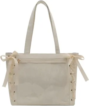 Ita Bag, Cute Bag, Kawaii Large Capacity Transparent Tote with Ribbon Bow