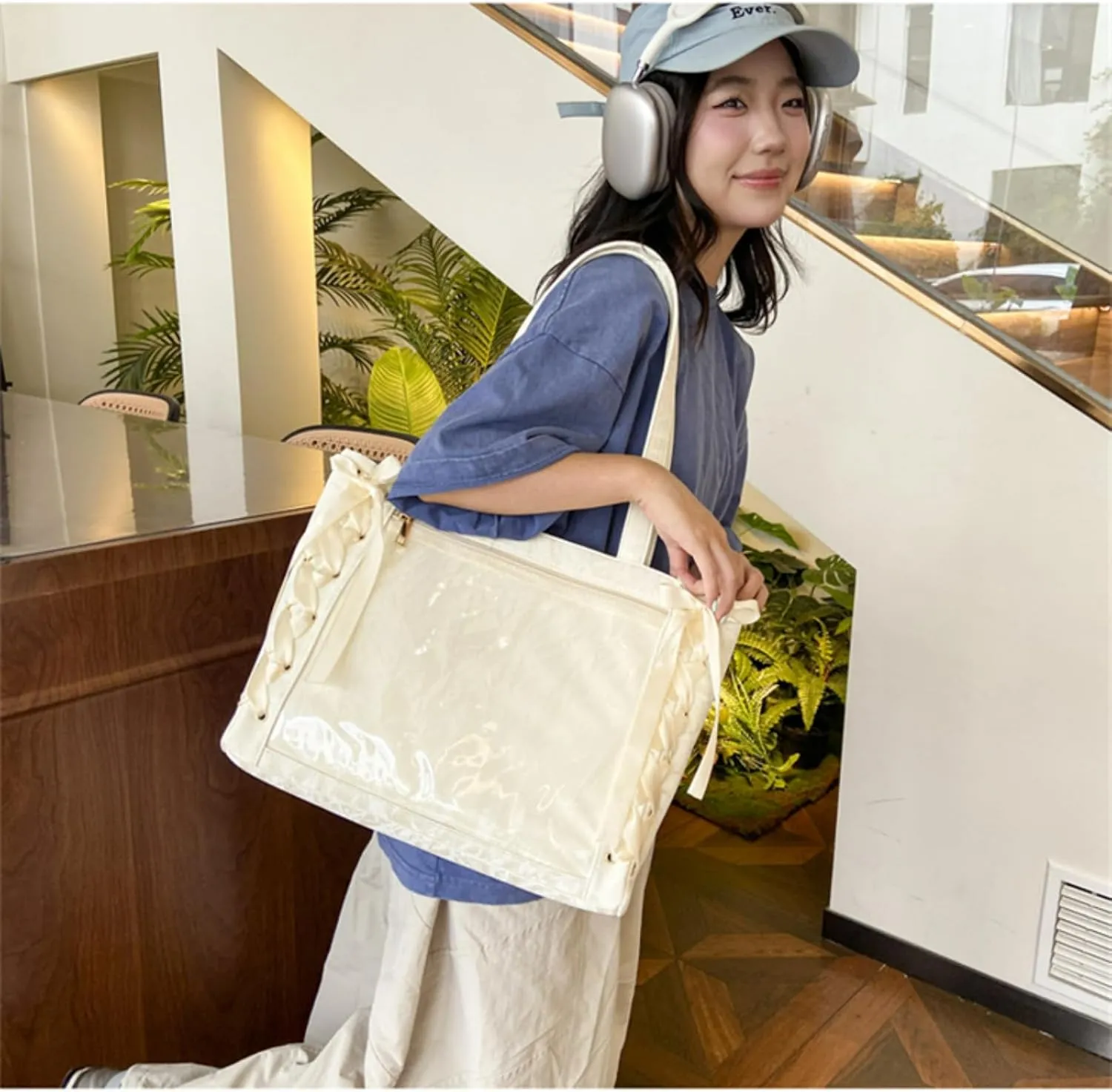 Ita Bag, Cute Bag, Kawaii Large Capacity Transparent Tote with Ribbon Bow