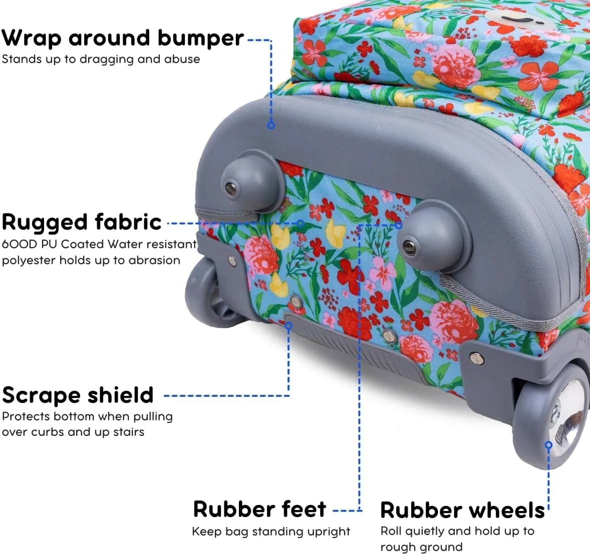 J World New York Sundance Rolling Backpack Girl Boy Roller Bookbag, Flora, 20 Inch