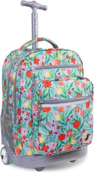 J World New York Sundance Rolling Backpack Girl Boy Roller Bookbag, Flora, 20 Inch