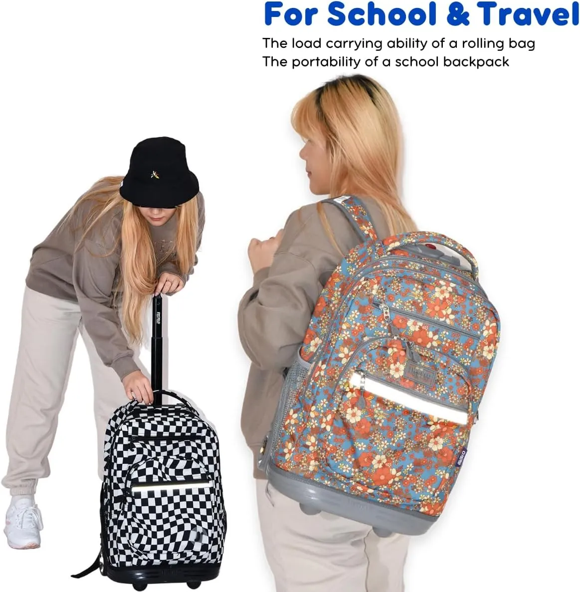 J World New York Sundance Rolling Backpack Girl Boy Roller Bookbag, Flora, 20 Inch