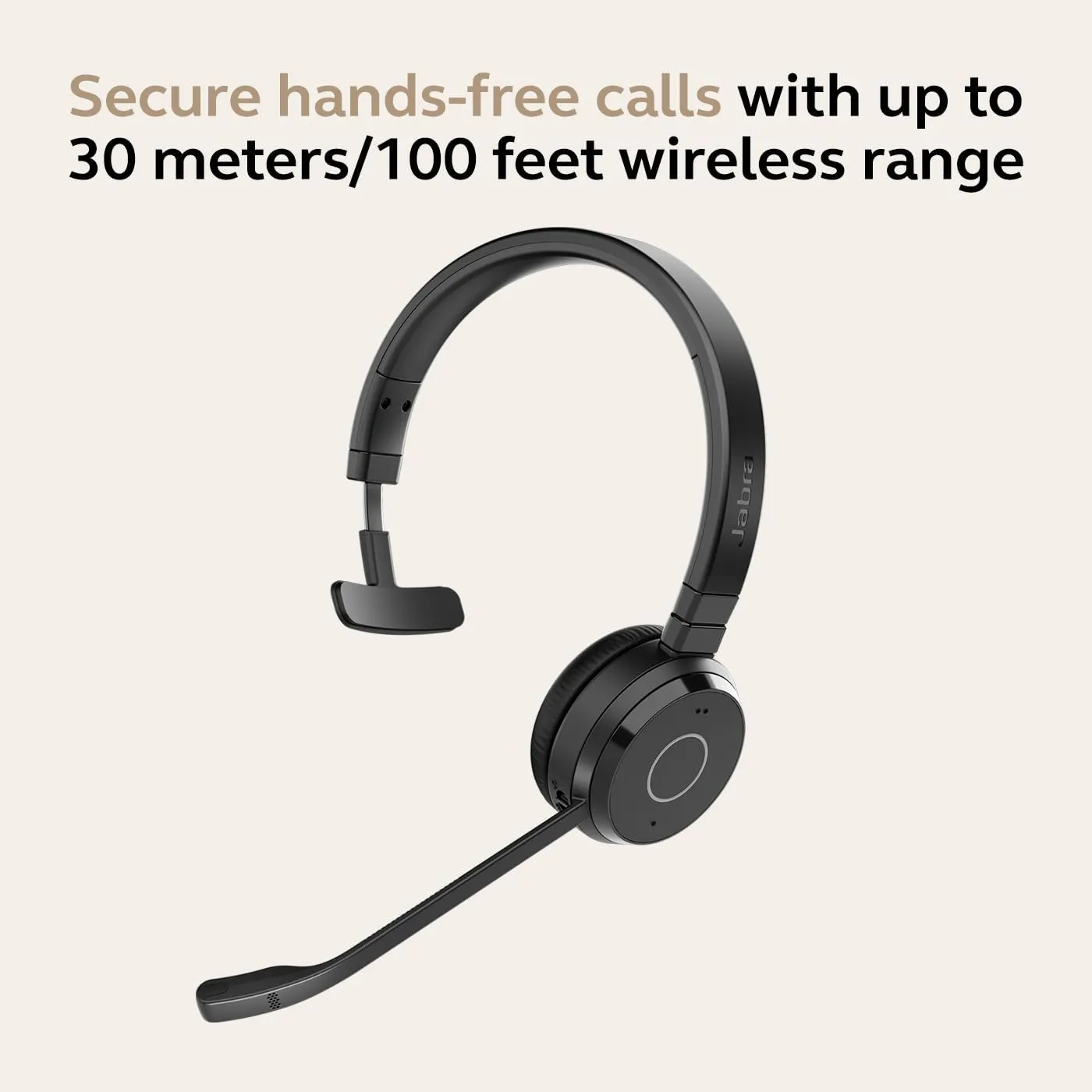 Jabra Evolve 65 TE (Third Edition) Wireless Single-Ear Headphones - Noise-Canceling Mic, 16 hrs Battery Life, Dual Connectivity, Works with All UC Platforms Like Zoom & Google Meet, Black
