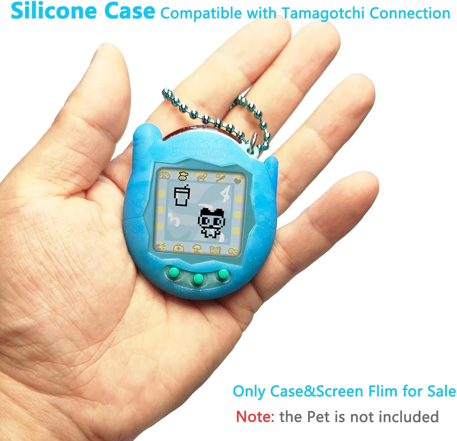 JCHPINE Silicone Cover Case for Tamagotchi Connection Virtual Reality Pet, Screen Protector for Tamagotchi Connection Electronic Pet Accessories (Silicone Case and Screen Film) (Blue)