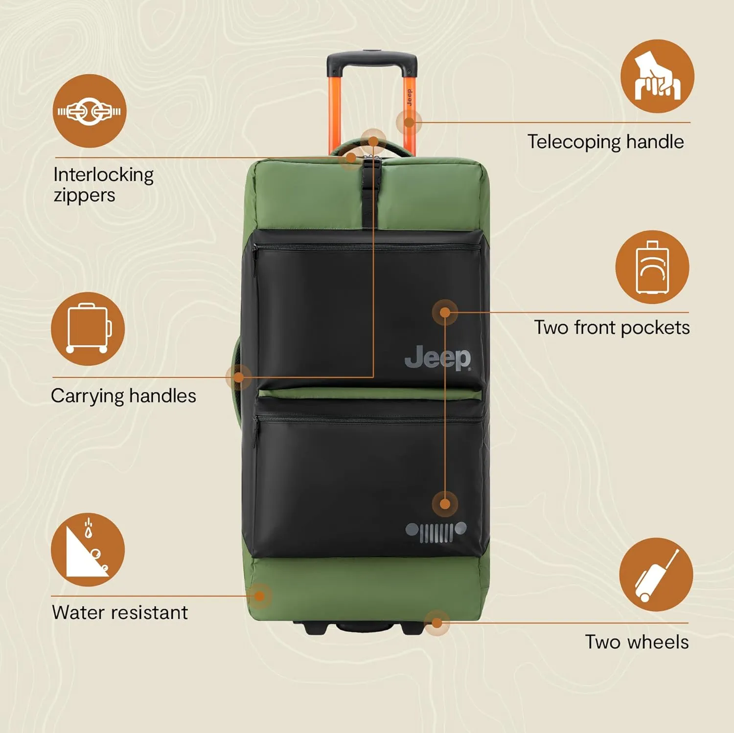 Jeep Js006b Two Wheel Rolling Travel Duffle Bag