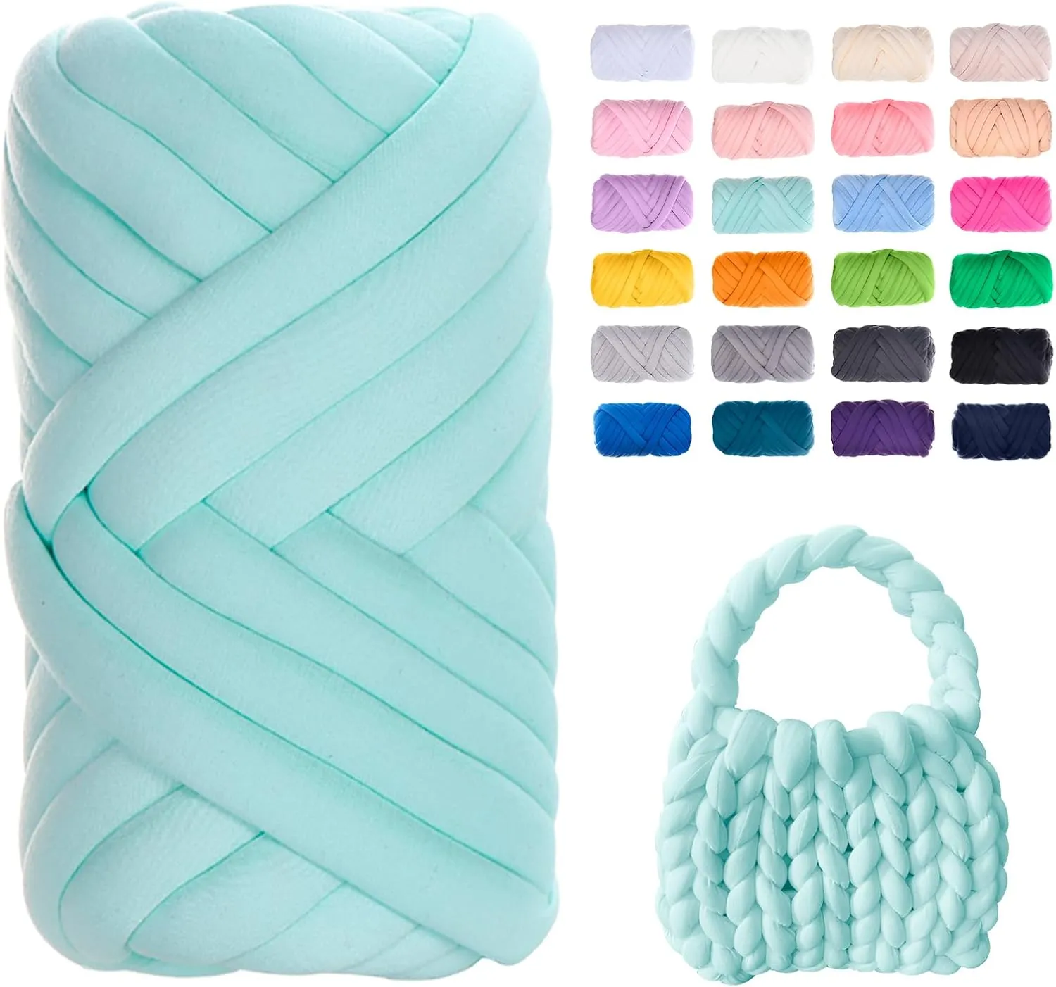 JeogYong Chunky Yarn for Hand Knitting, 0.55lb/10 Yards Arm Knitting Bulky Giant Tubular Yarn for Bags, Baskets, Pillows, Pet Nests, DIY Crafts (Aqua Green)
