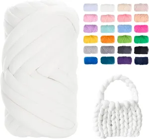 JeogYong Chunky Yarn for Hand Knitting, 0.55lb/10 Yards Arm Knitting Bulky Giant Tubular Yarn for Bags, Baskets, Pillows, Pet Nests, DIY Crafts (Cream White)