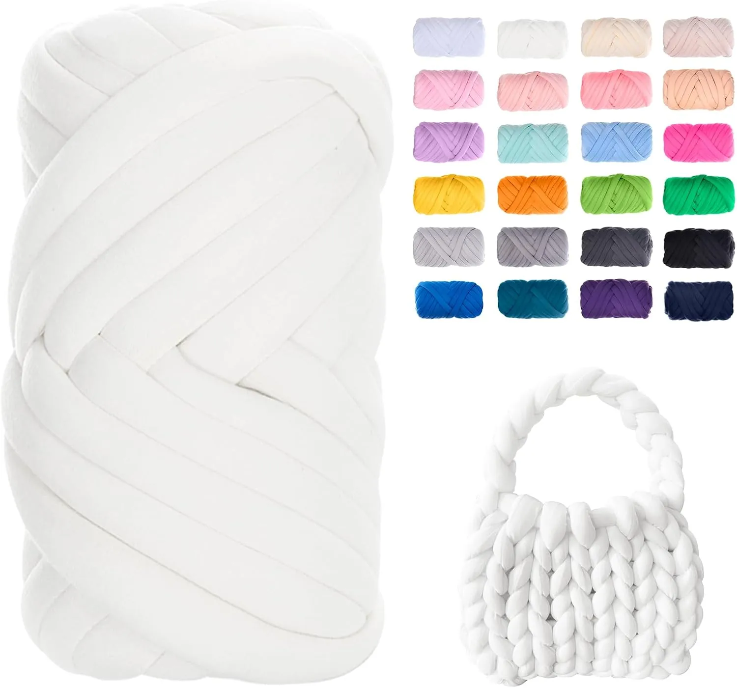 JeogYong Chunky Yarn for Hand Knitting, 0.55lb/10 Yards Arm Knitting Bulky Giant Tubular Yarn for Bags, Baskets, Pillows, Pet Nests, DIY Crafts (Cream White)