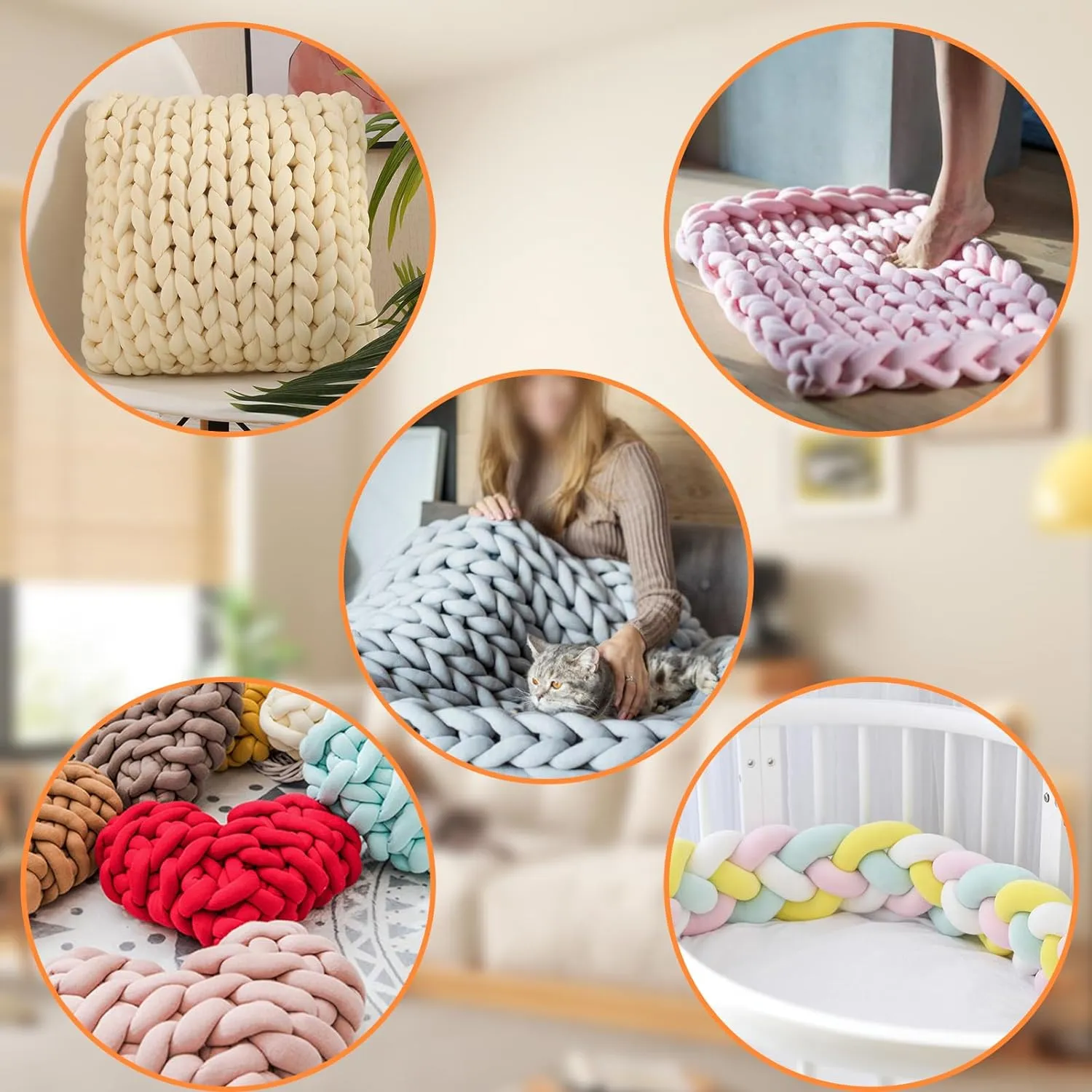 JeogYong Chunky Yarn for Hand Knitting, 0.55lb/10 Yards Arm Knitting Bulky Giant Tubular Yarn for Bags, Baskets, Pillows, Pet Nests, DIY Crafts (Cream White)