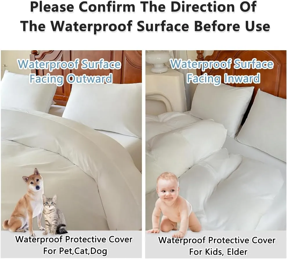 Jersey Single Side Waterproof Duvet Protector Twin, Incontinence Reversible Duvet Protector, Waterproof Protective Cover or Liner for Bed or Couch, for Kids, Elder, Pets, Dog, (White, Twin)