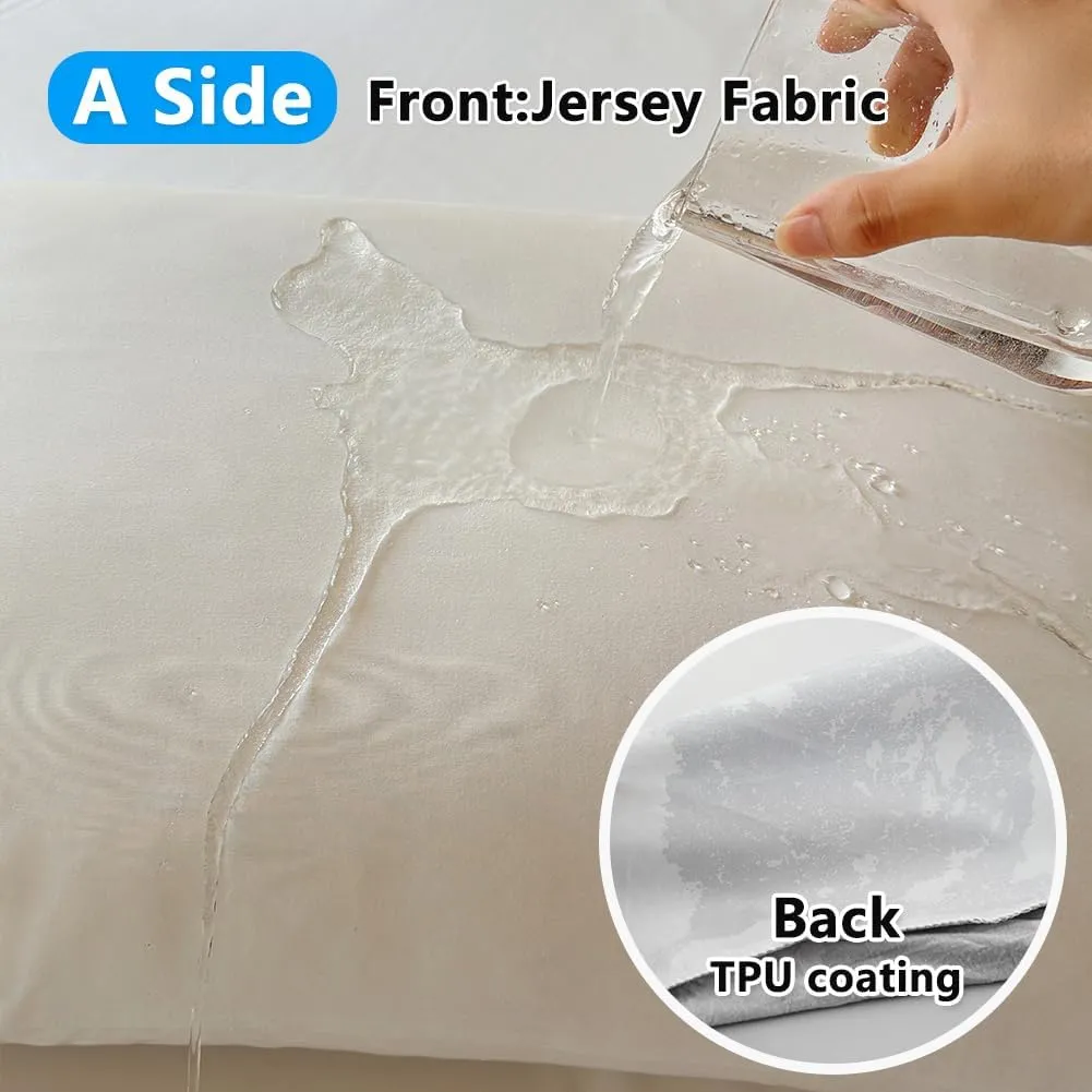 Jersey Single Side Waterproof Duvet Protector Twin, Incontinence Reversible Duvet Protector, Waterproof Protective Cover or Liner for Bed or Couch, for Kids, Elder, Pets, Dog, (White, Twin)