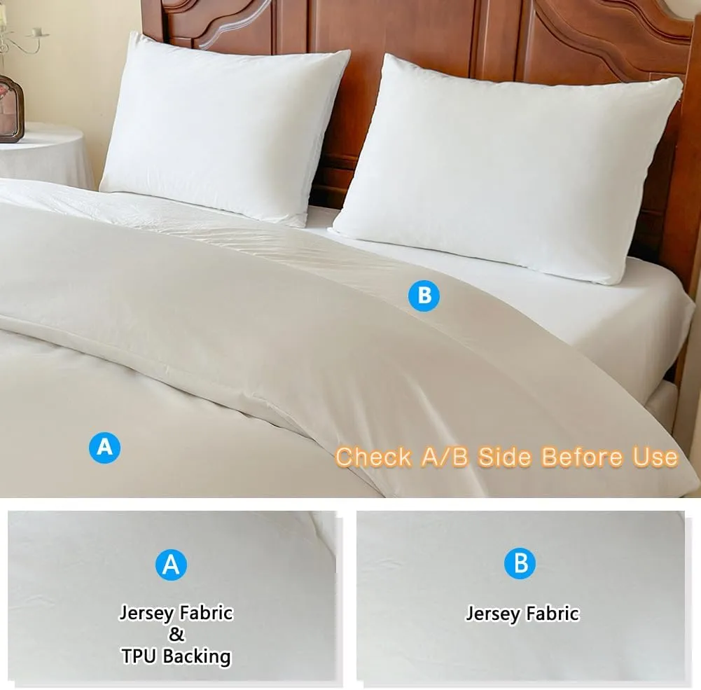 Jersey Single Side Waterproof Duvet Protector Twin, Incontinence Reversible Duvet Protector, Waterproof Protective Cover or Liner for Bed or Couch, for Kids, Elder, Pets, Dog, (White, Twin)