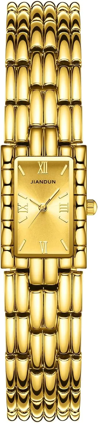 JIANDUN Classic Vintage Square Gold Tone Women Bracelet Watch with Adjustable Band, Water-Resistant