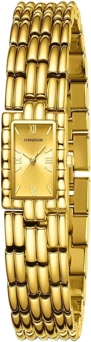 JIANDUN Classic Vintage Square Gold Tone Women Bracelet Watch with Adjustable Band, Water-Resistant