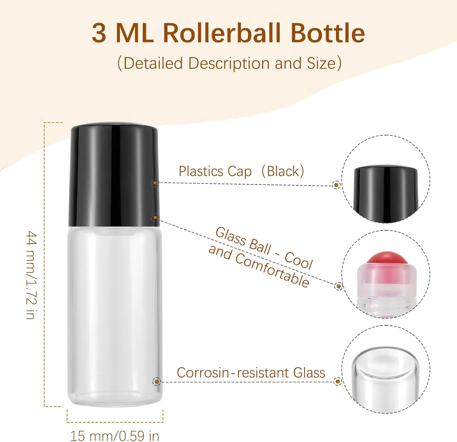 JIUWU 3ml Essential Oil Roller Bottles, 50Pcs Perfume Liuqid Sample Bottles Vials, Clear Refillable Roll on Bottles Rollerball Bottles Vials Tubes with 1 Openr 2 Funnels, Red