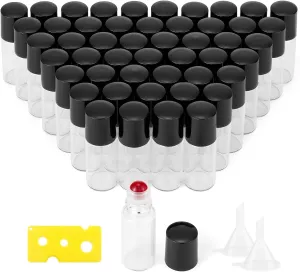 JIUWU 3ml Essential Oil Roller Bottles, 50Pcs Perfume Liuqid Sample Bottles Vials, Clear Refillable Roll on Bottles Rollerball Bottles Vials Tubes with 1 Openr 2 Funnels, Red