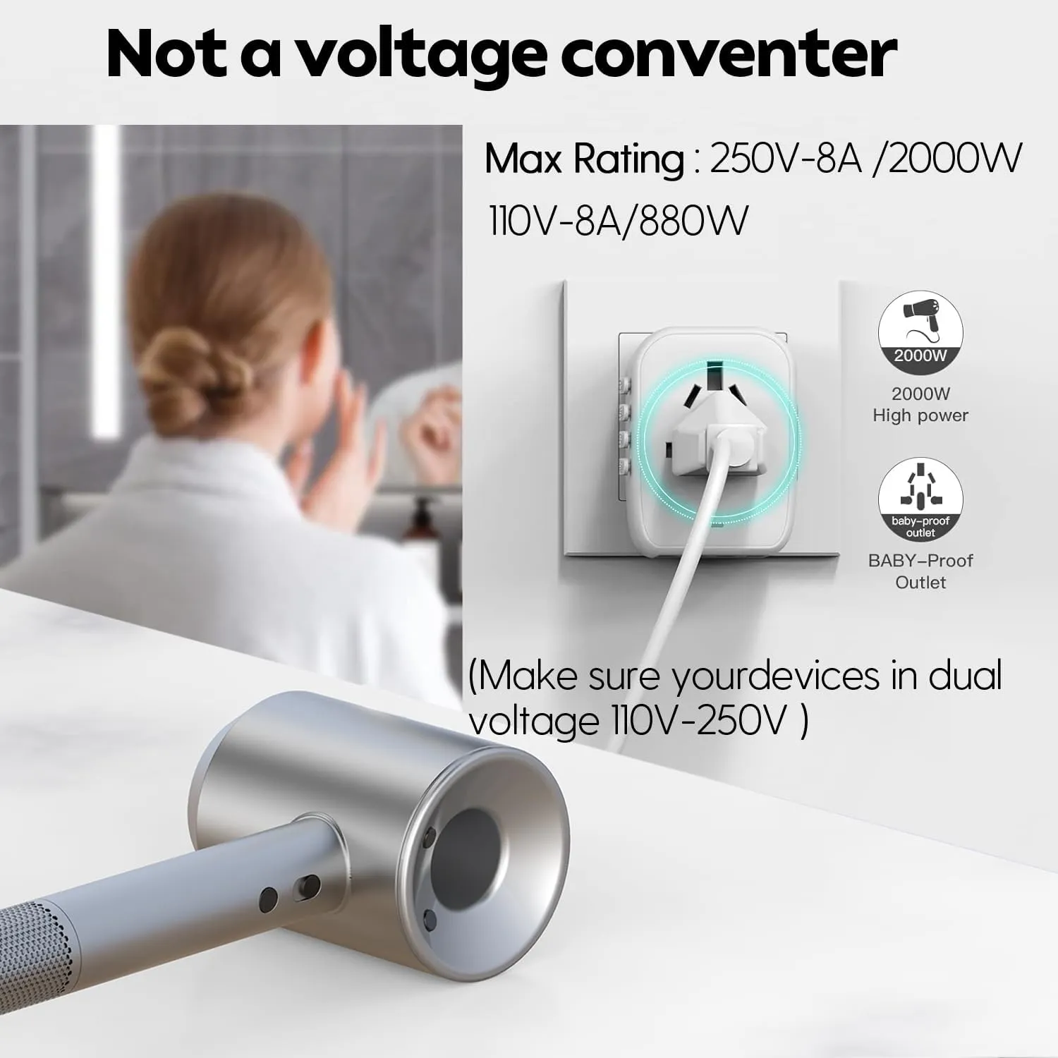 JMFONE International Power Plug Adapter, Universal Travel Adapter with 2 USB-C & 2 USB-A Ports and Multi AC Sockets, All-in-One Worldwide Travel Outlet Charger Adapter for EU US UK AU 200  Countries