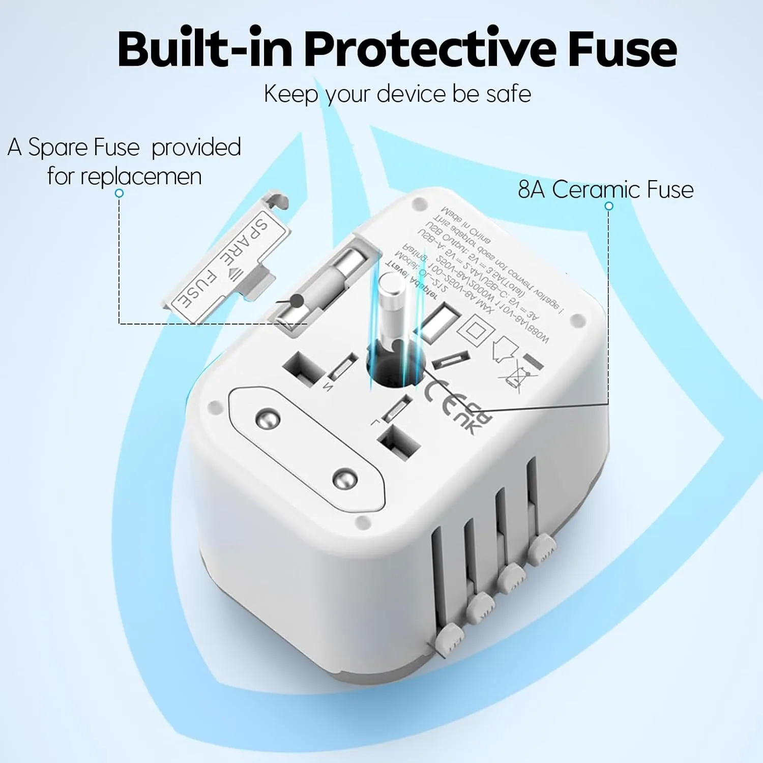 JMFONE International Power Plug Adapter, Universal Travel Adapter with 2 USB-C & 2 USB-A Ports and Multi AC Sockets, All-in-One Worldwide Travel Outlet Charger Adapter for EU US UK AU 200  Countries