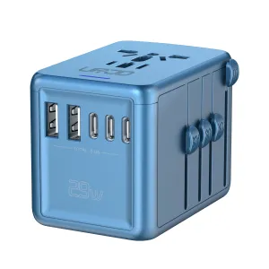 JMFONE-URJD Universal Travel Adapter Offers 5.8A 3X 3.0A USB-C Ports, 2X 2.4A USB-A Ports and Multi AC Outlet, All-in-One International Power Plug Adaptor Worldwide Charger for EU US UK AU 200  Countries（Blue）