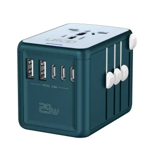 JMFONE-URJD Universal Travel Adapter Offers 5.8A 3X 3.0A USB-C Ports, 2X 2.4A USB-A Ports and Multi AC Outlet, All-in-One International Power Plug Adaptor Worldwide Charger for EU US UK AU 200  Countries（Green）