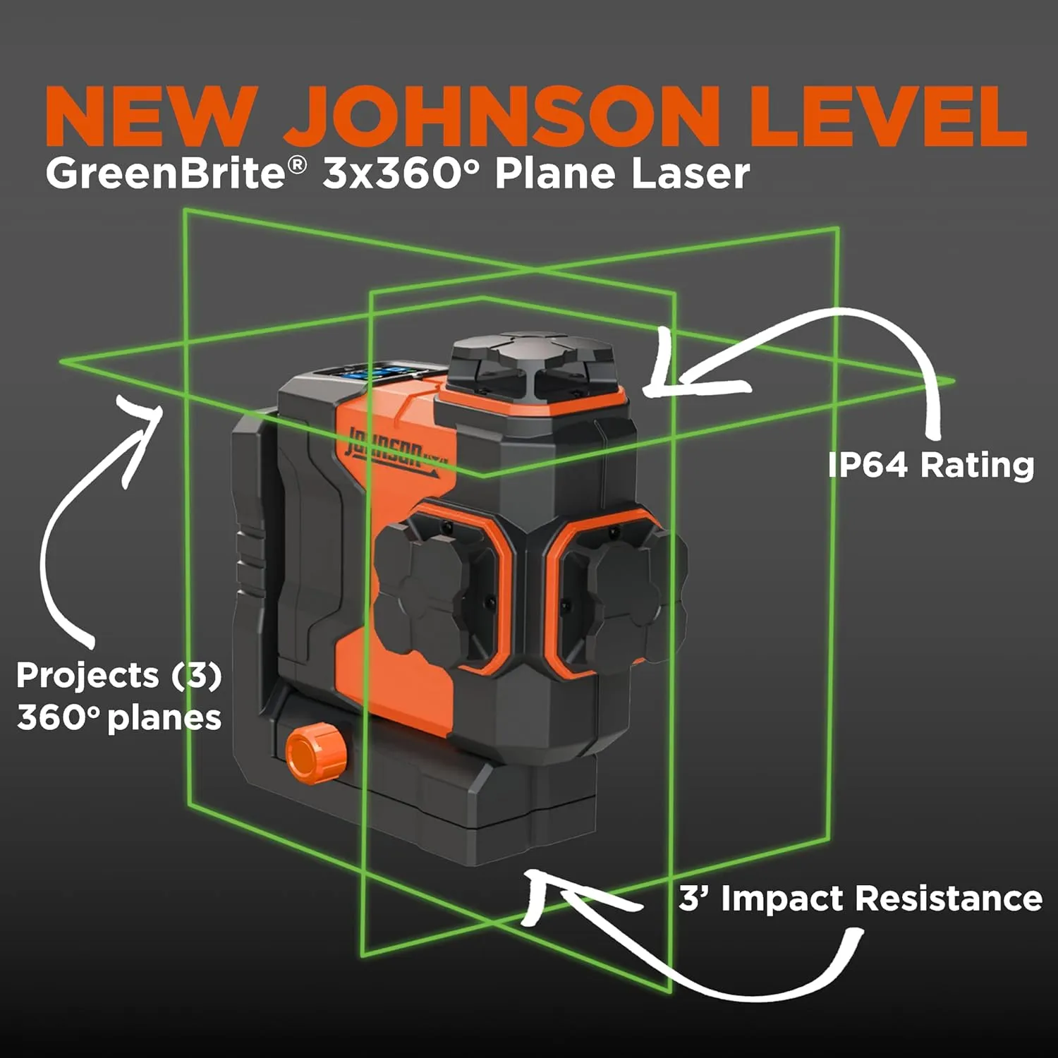 Johnson Level & Tool JLN300-GN3360 Laser Level, Self Leveling, 3x360° Plane Laser with GreenBrite® Technology, Magnetic Base, Hard-shell Carry Case, Lithium Ion Battery, Magnetic Target, Track Mount