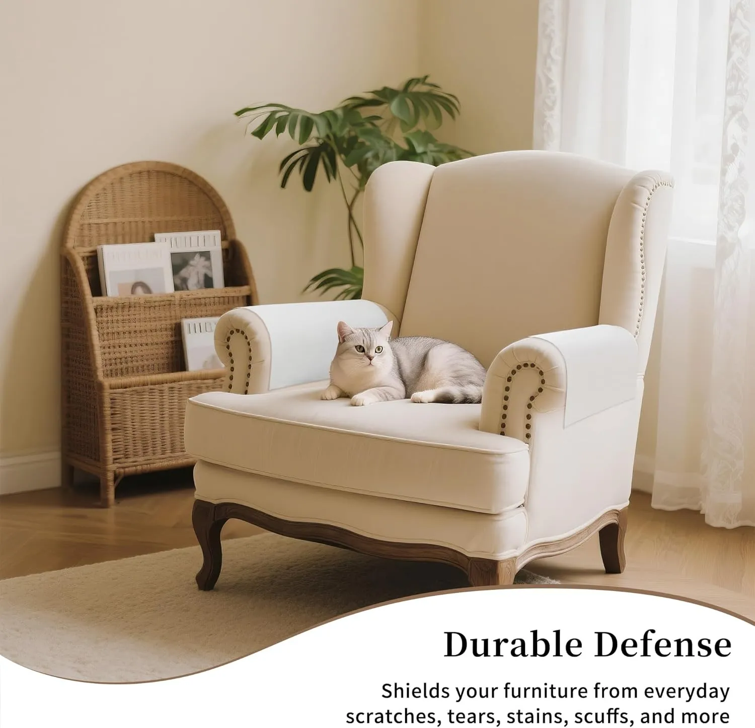 Joywell Armrest Covers Set of 2 - Textured Linen Blended, Pet-Proof Easy Fit Sofa Arm Protectors for Living Room, Recliner, Loveseat, Flat Edge Design Fits Lazy Boy, Armchair, Couch (Off White)