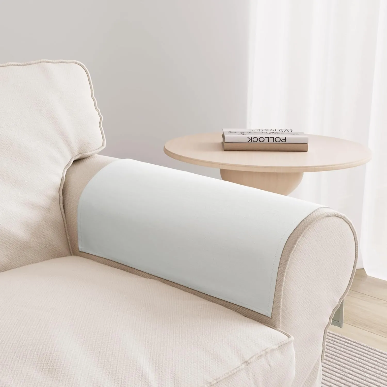 Joywell Armrest Covers Set of 2 - Textured Linen Blended, Pet-Proof Easy Fit Sofa Arm Protectors for Living Room, Recliner, Loveseat, Flat Edge Design Fits Lazy Boy, Armchair, Couch (Off White)